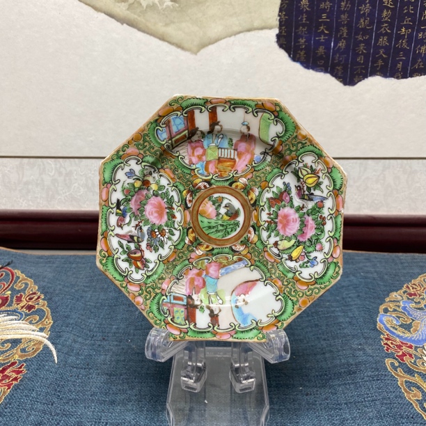 清晚期广彩人物故事八方盘8/古董/收藏KC20240706010