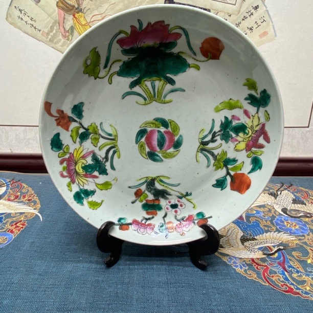 清晚期四季花卉粉彩赏盘12/清瓷器/古玩/KC202311011512