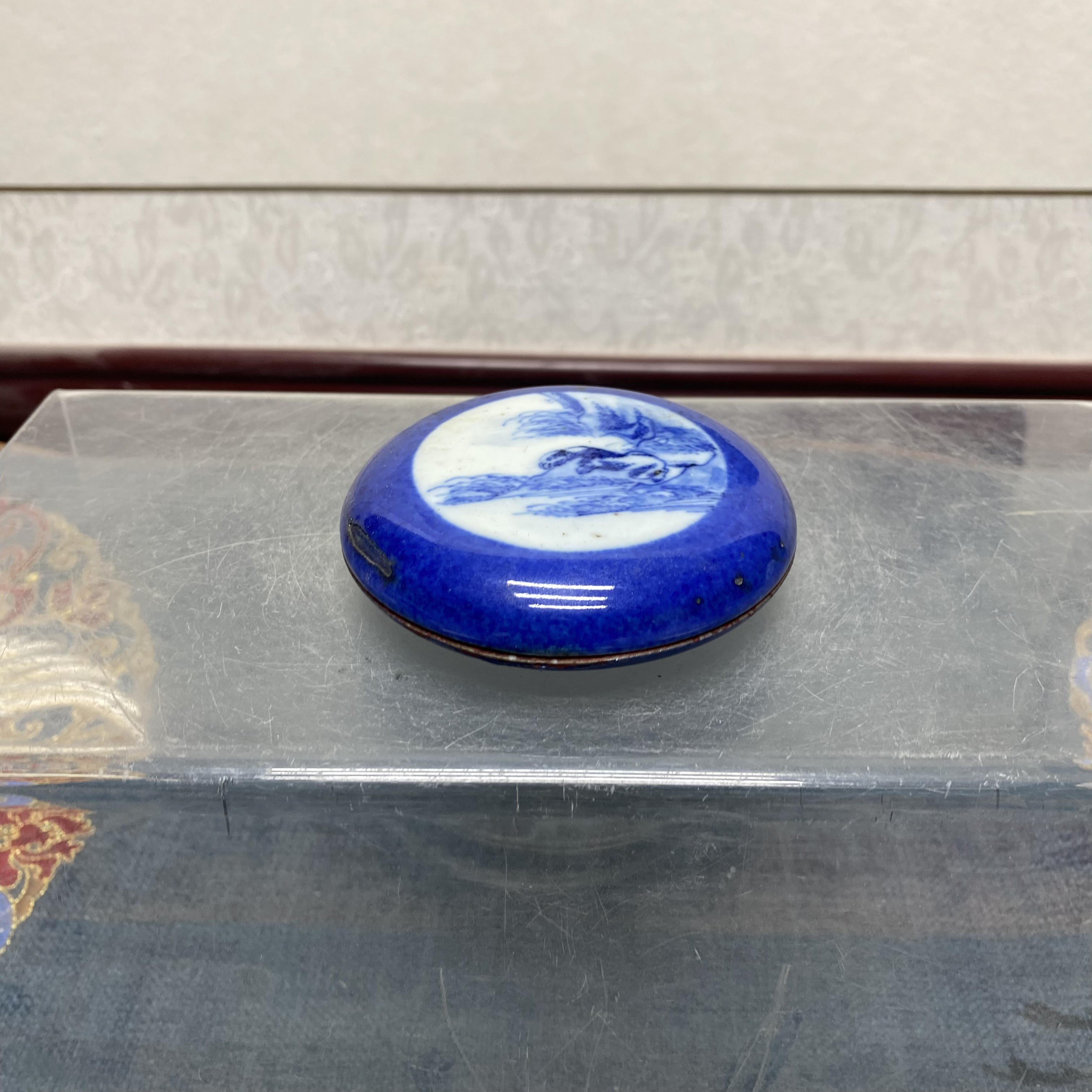清晚期洒蓝釉瑞兽印泥盒44/收藏，KC20240919005