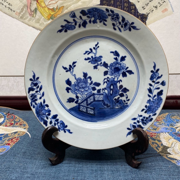 清乾隆细路青花花卉折沿盘20/收藏/瓷器KC20240904039