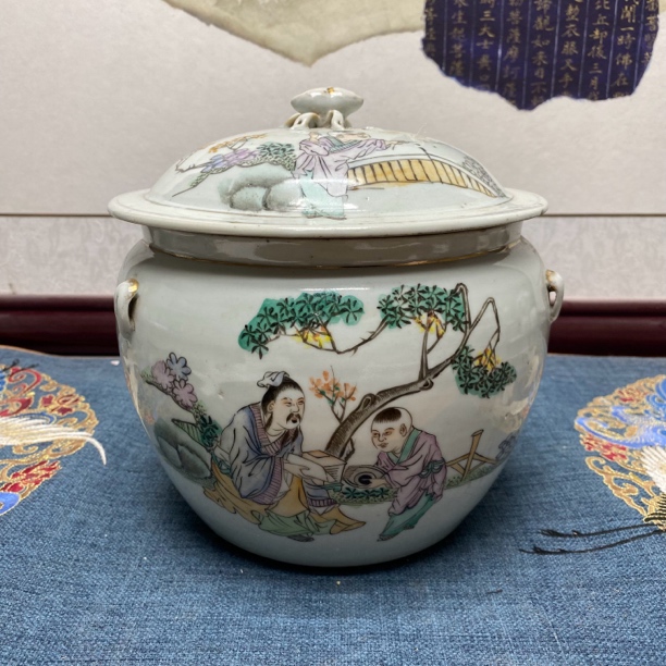 民国粉彩人物粥罐/古董，KC20240711017