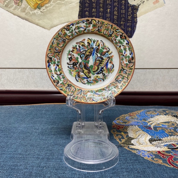 清晚期细路百蝶赏盘5/古董/清瓷器，KC202312251437