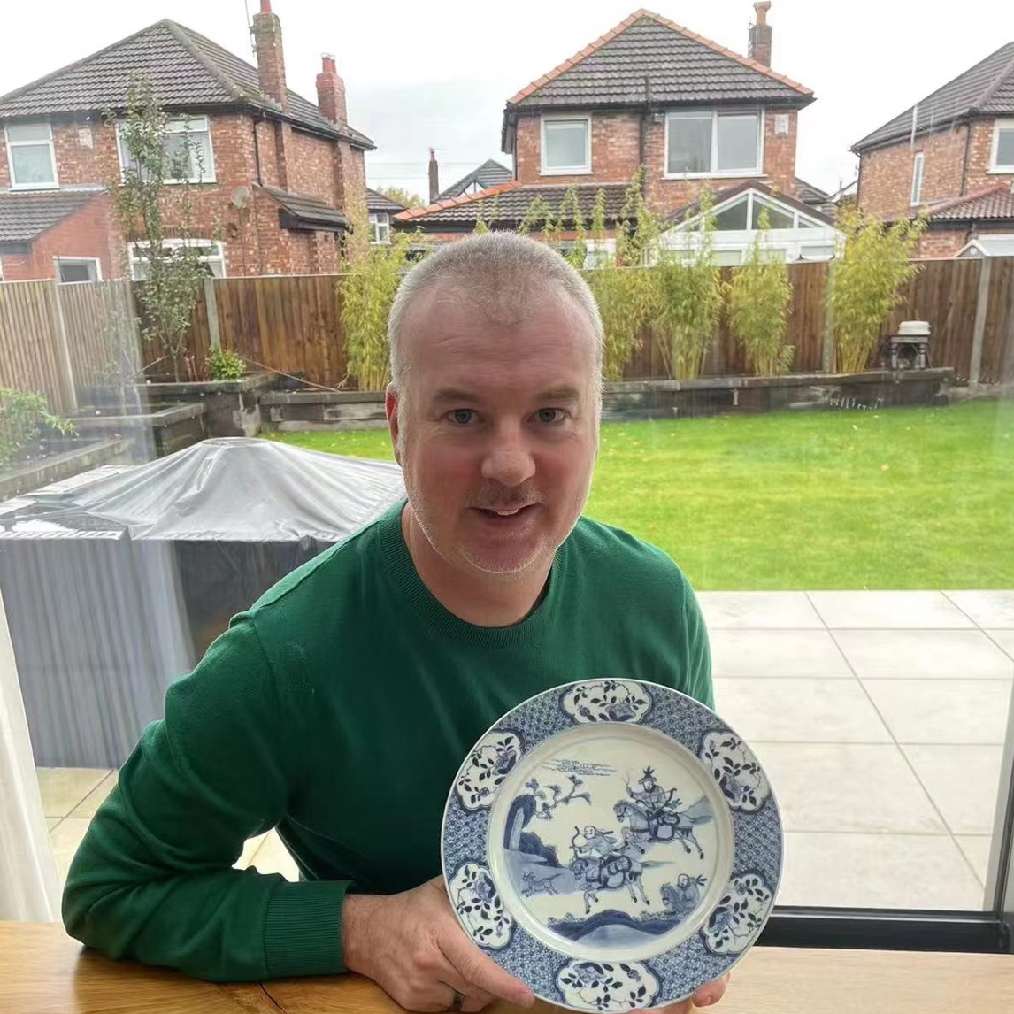 清康熙精品细路狩猎图青花盘/康熙瓷器/青花瓷/KC20240929007