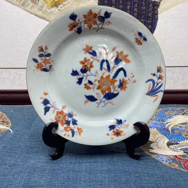 清康熙青花矾红描金赏盘15，KC202311011511