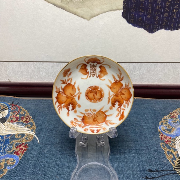 清同治三多矾红盘10/清瓷器/古董，KC20240726025