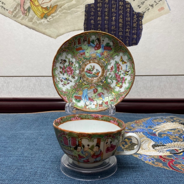  清晚期精品广彩花鸟杯碟2/一套/清瓷器/KC202312201319