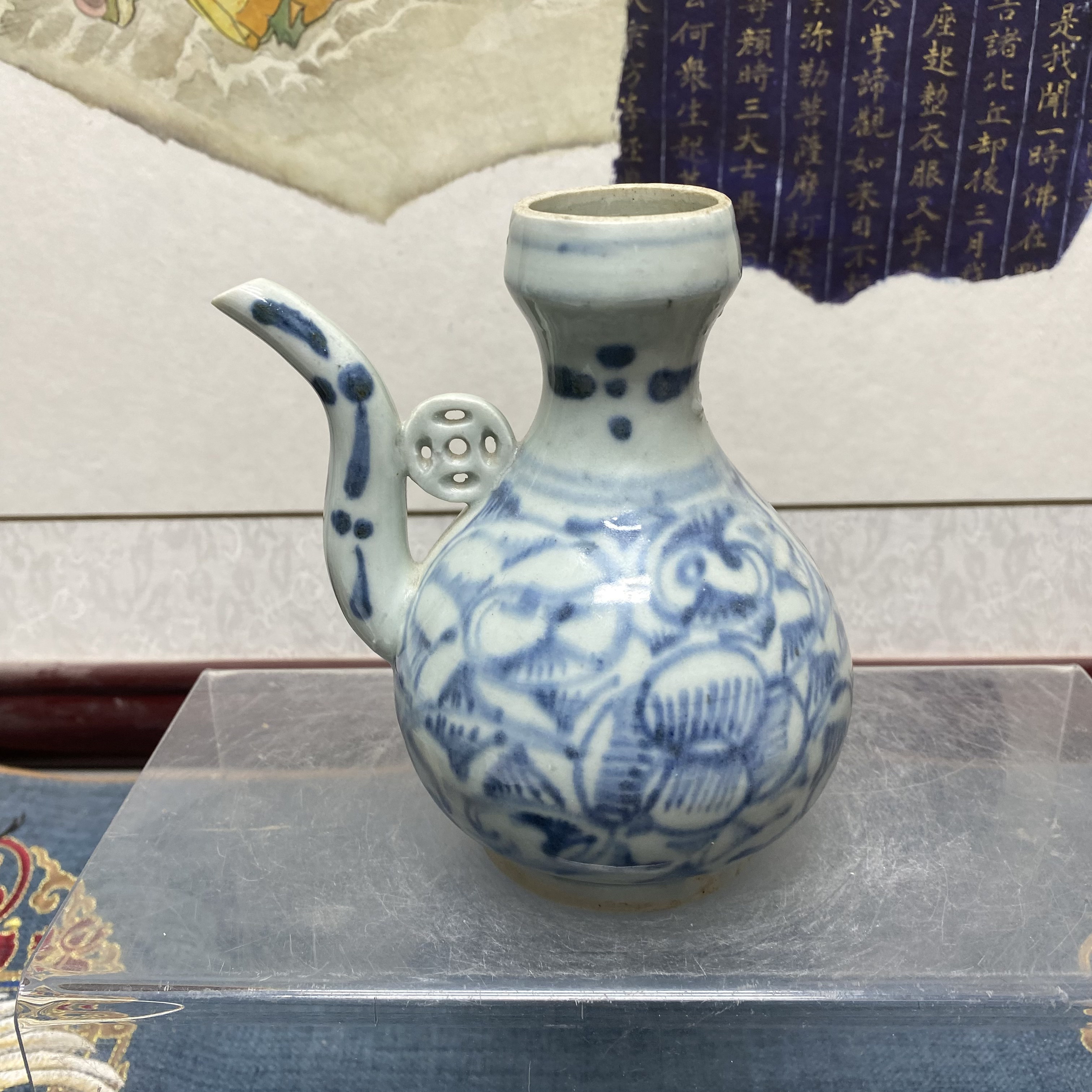 清中期缠枝铜钱纹青花执壶20/古玩收藏/KC20241205002