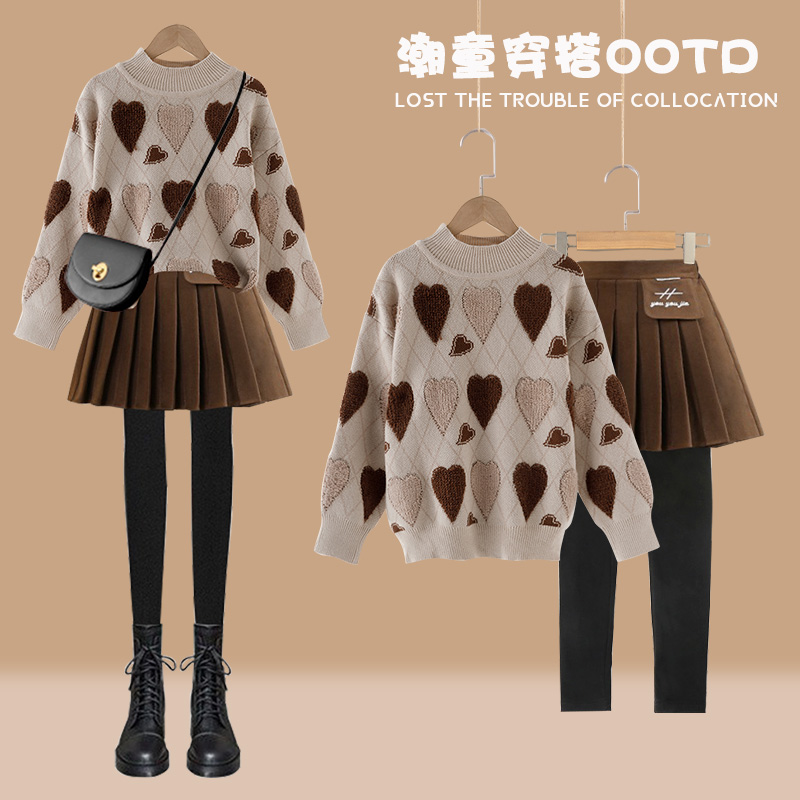 女童毛衣套装2024新款冬装儿童秋冬jk连衣裙中大童洋气学院风裙子