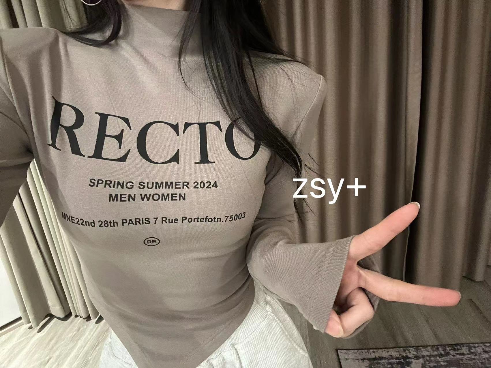 【舒雅推荐】重工纯欲字母斜边半高领上衣DY#88517