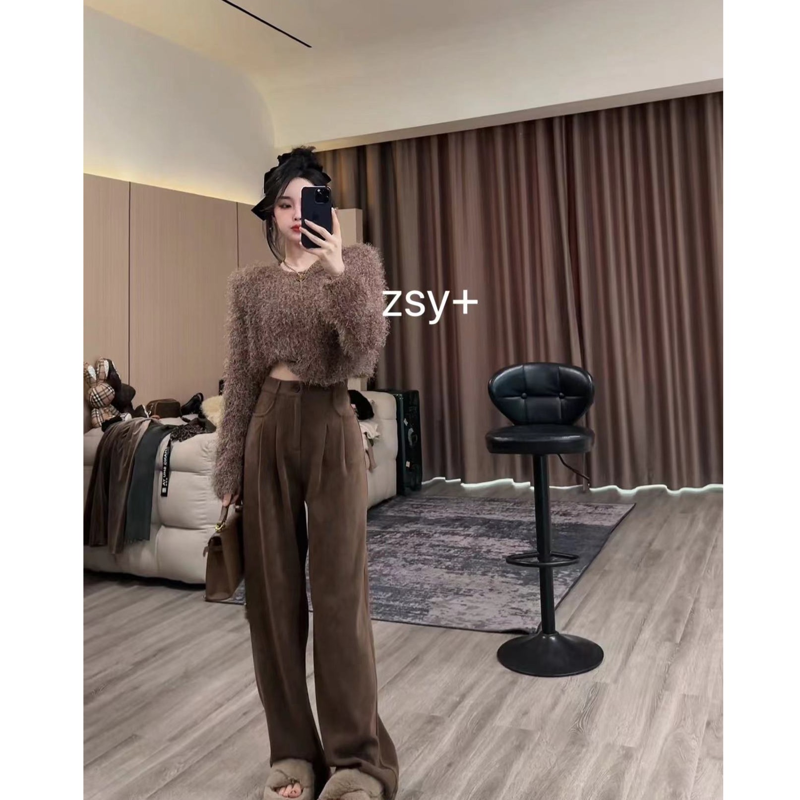 【舒雅推荐】重工百搭休闲加厚垂感竖条裤DY#88293