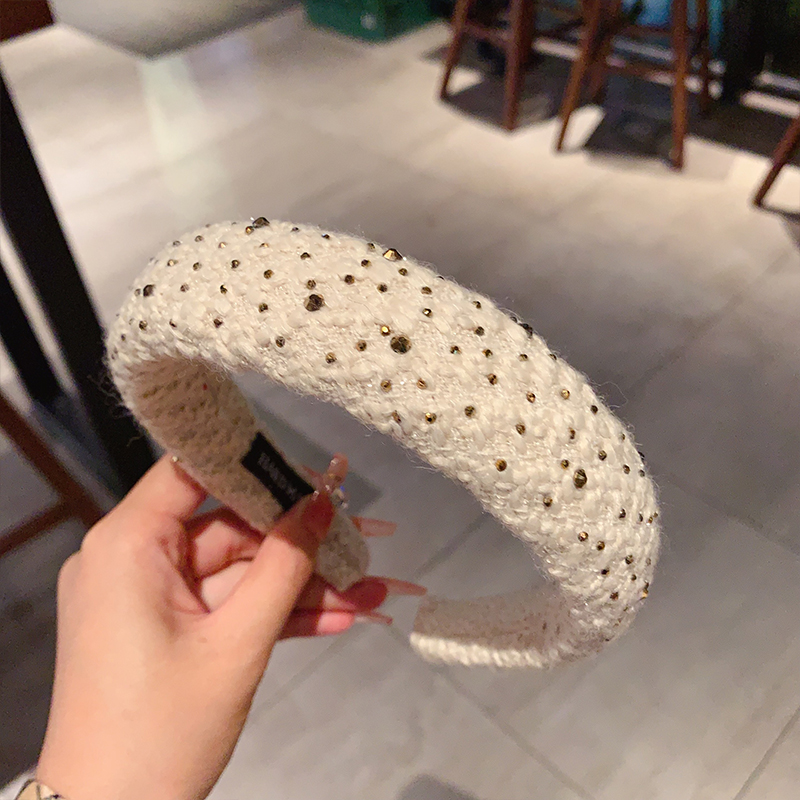 小香风毛绒水钻宽边显脸小海绵网红复古发箍发箍高颅顶显脸小秋冬