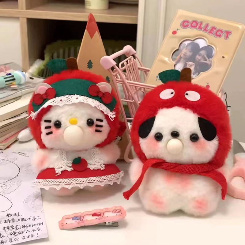 圣诞苹果小狗kitty猫会吐泡泡可录音手工diy玩偶材料包毛绒挂件
