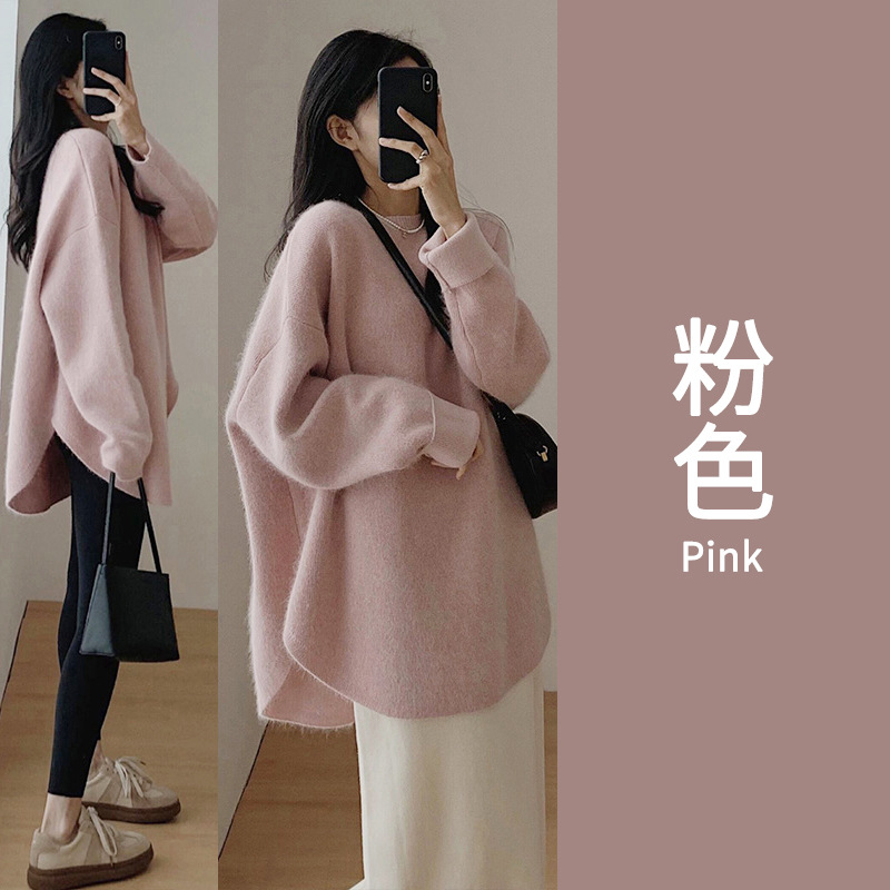 中长款毛衣女秋冬慵懒风高级感宽松大码针织衫软糯内搭打底衫上衣