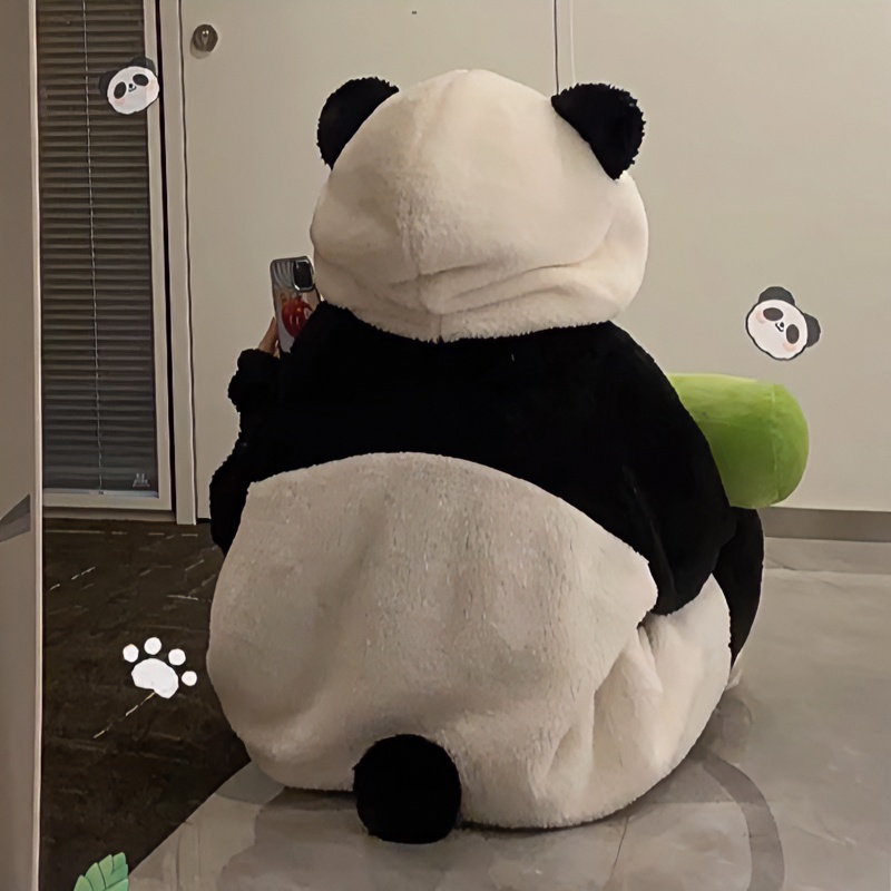 露娜家卡通大熊猫珊瑚绒睡衣女冬季加厚加绒连帽可两穿睡袍家居服