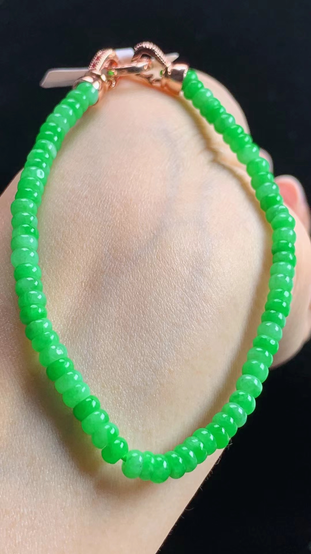 天然缅甸A货翡翠玉石珠宝冰胶阳绿算盘珠手串j尺寸4.1mm配证书