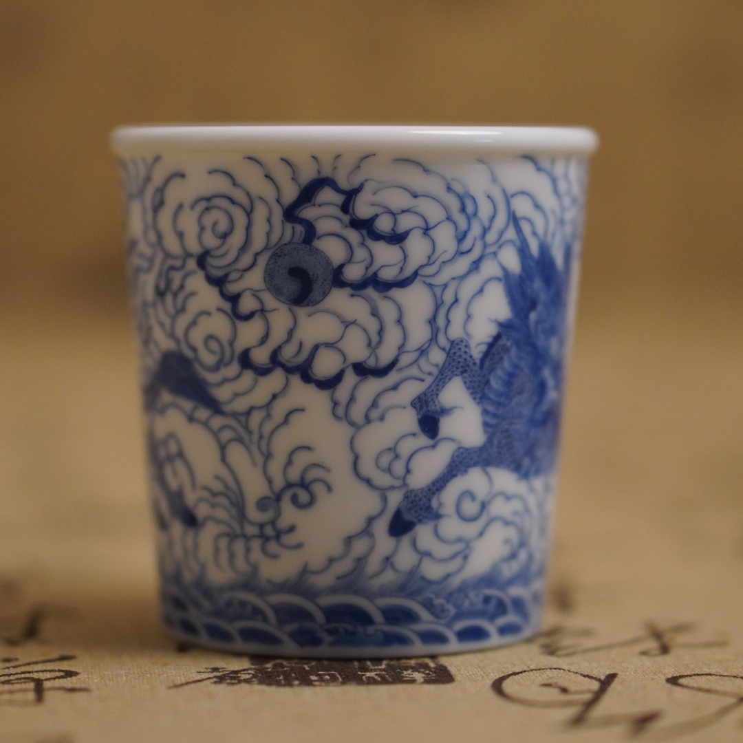 纯手工手绘青花麒麟可乐杯