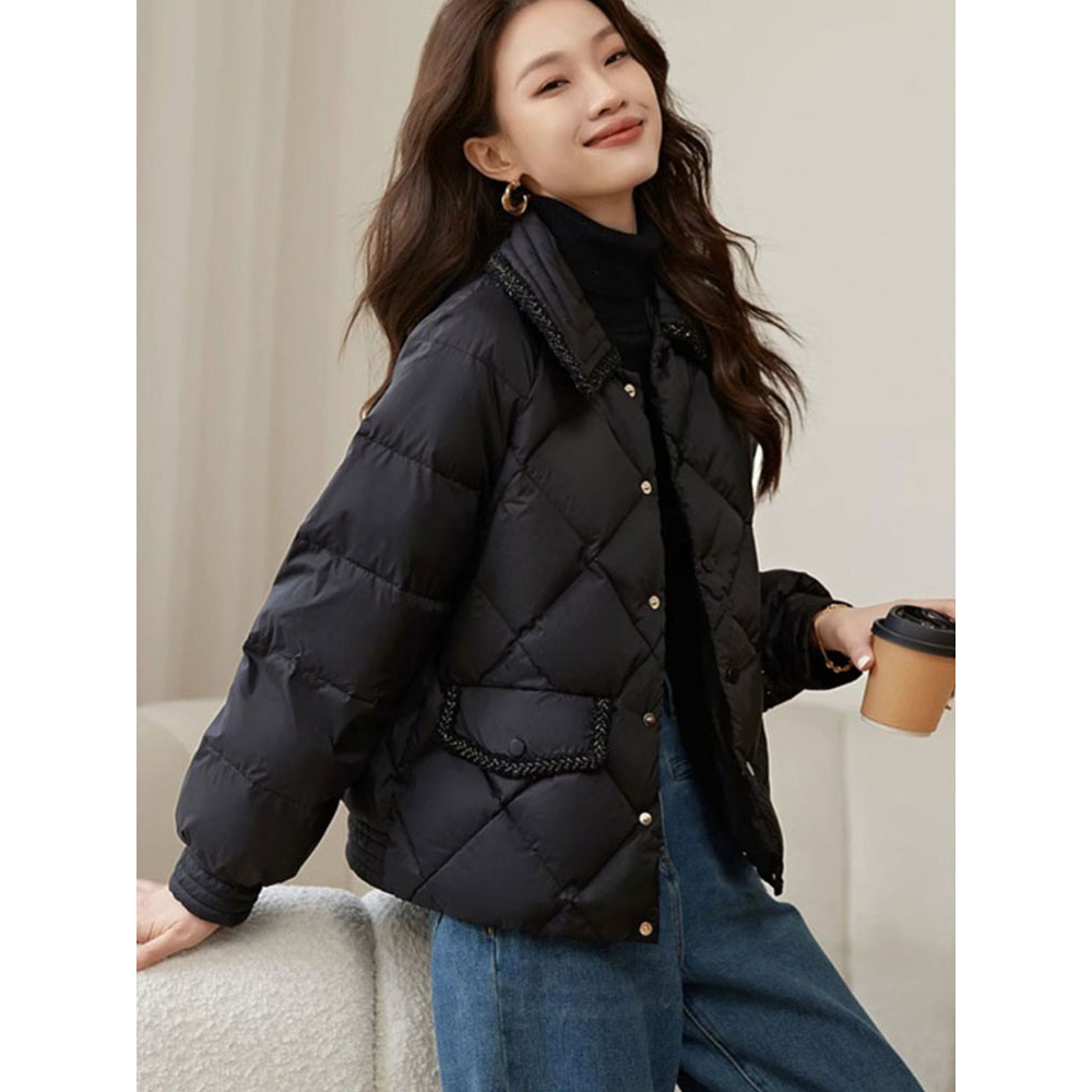 清廷心小香风轻薄羽绒服服女2023冬季新款翻领设计感气质显瘦保绒