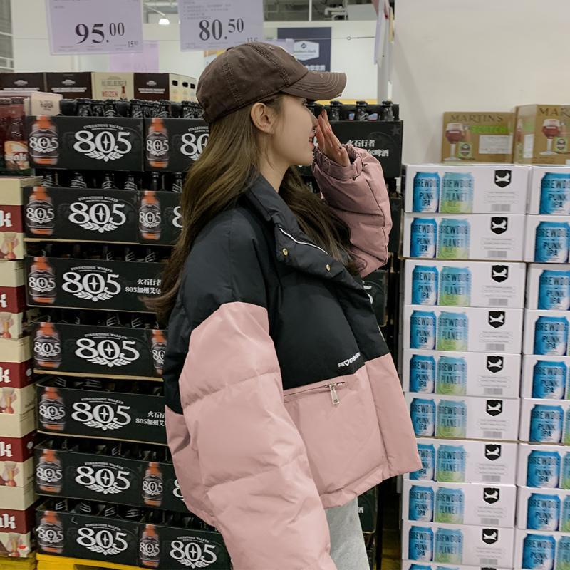 新款反季短款羽绒羽绒服女2023新款设计感撞色面包服小个子韩系绒