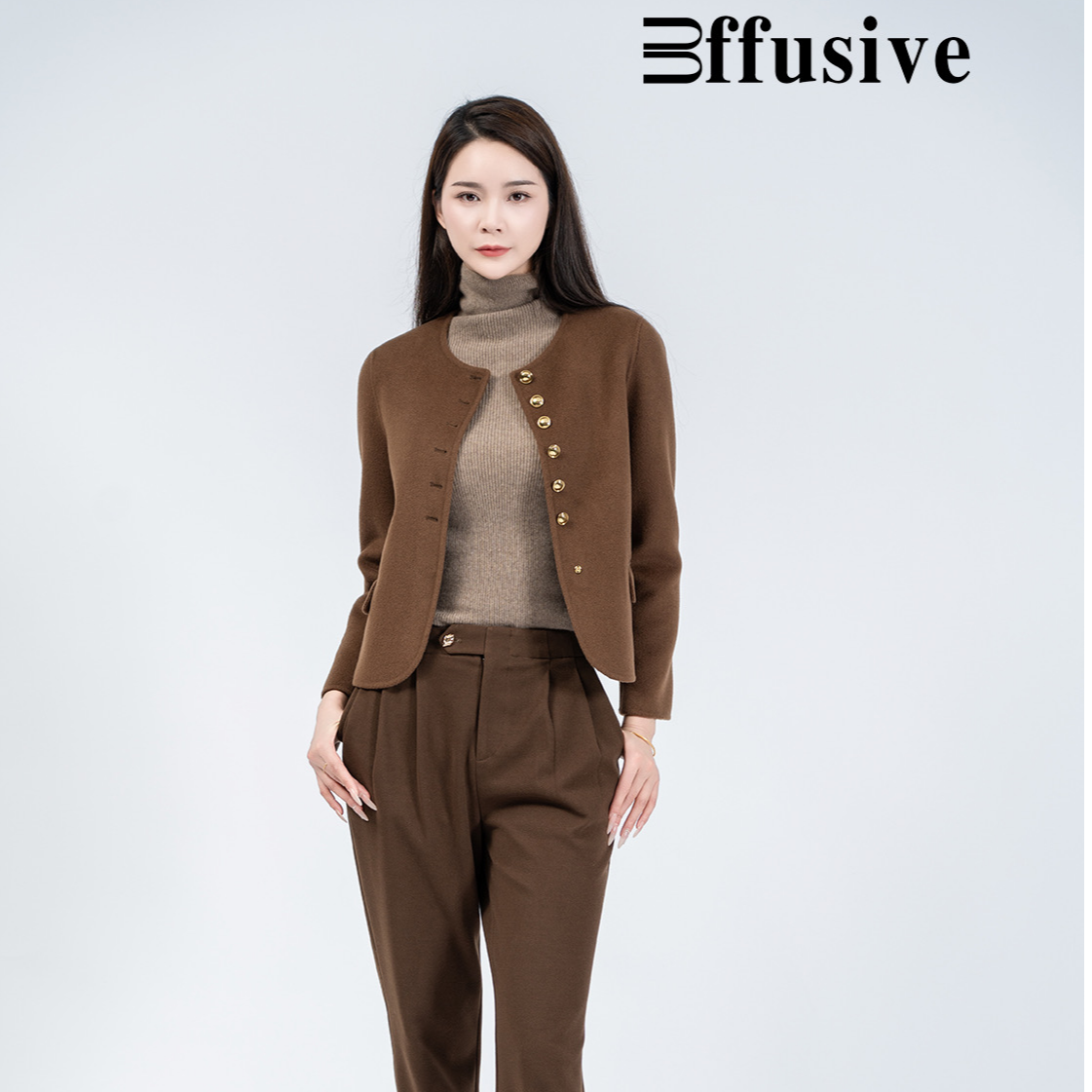 三弗秋冬修身气质女装精致优雅时尚短款显瘦百搭大衣上衣休闲