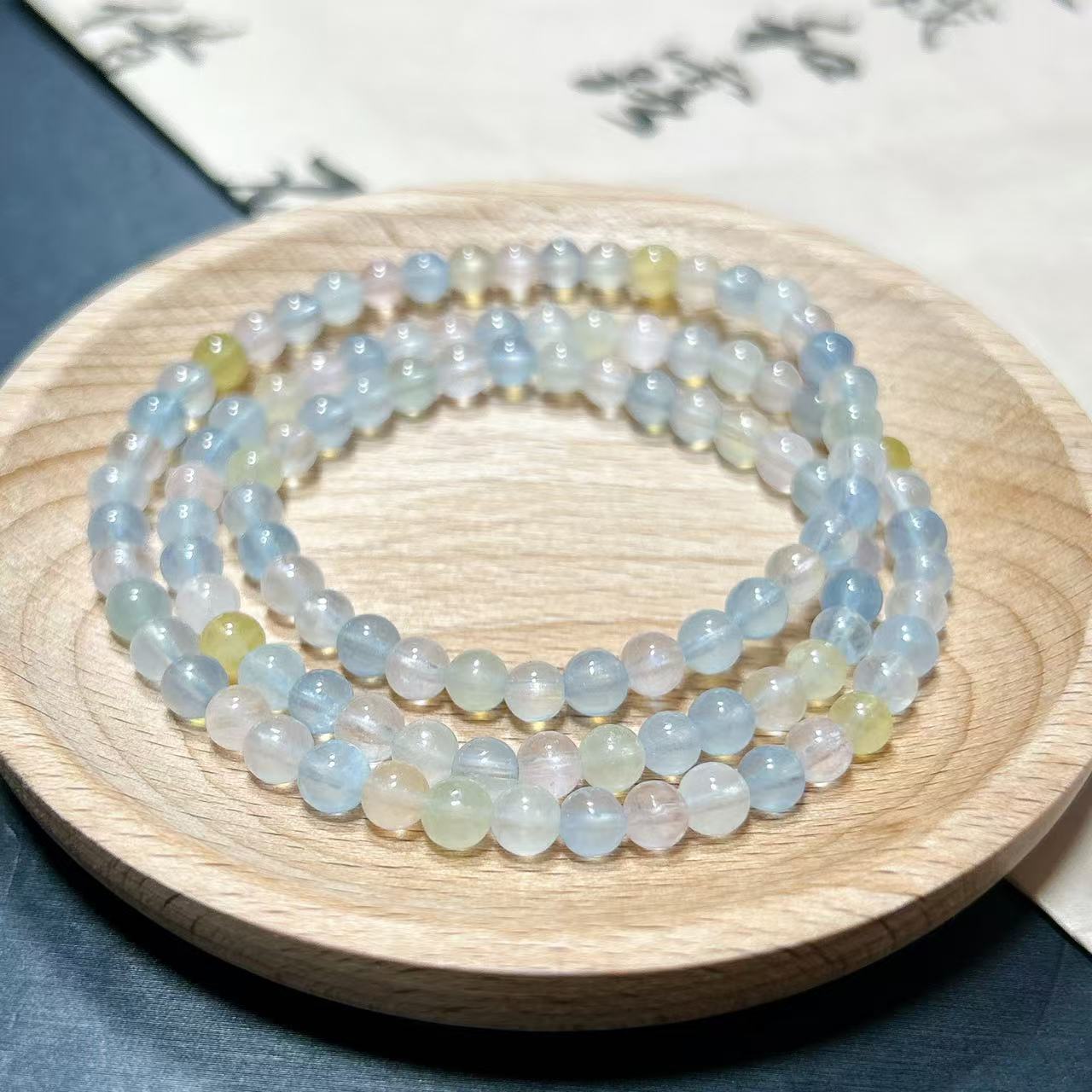 摩根石糖果多圈手串冰种绿柱石三圈天然马卡龙色气质手链小清新