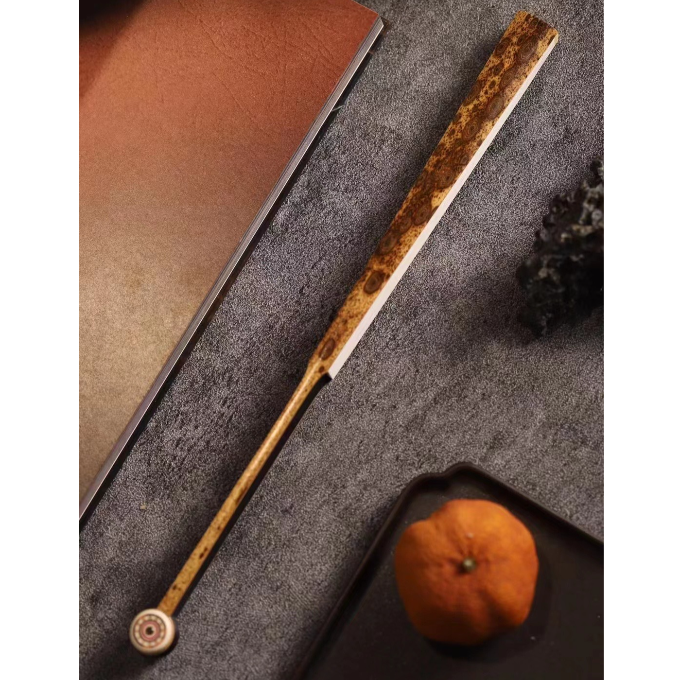 九嶷山老料梅鹿竹折扇 陈刚老师工艺 乌木小骨 9.5寸 20排口 16方