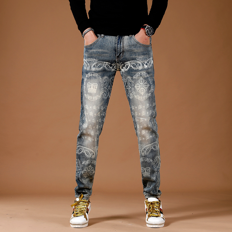 个性印花痞帅直筒牛仔裤2023秋季新款潮流时尚男潮牌水洗高端长裤