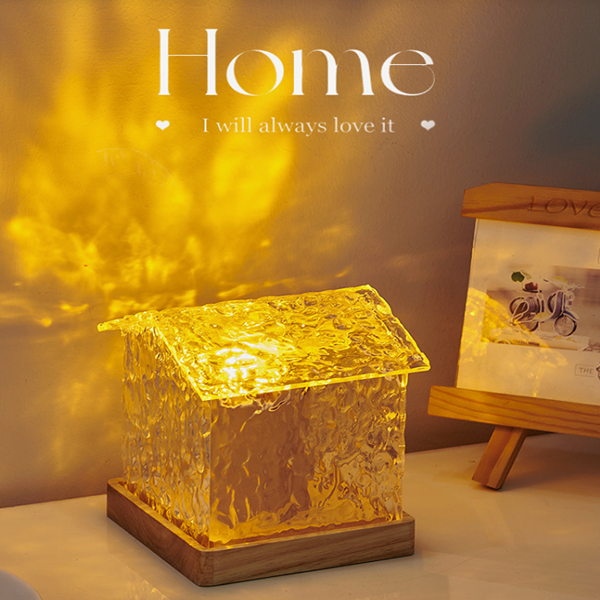 网红旋转水波纹小夜灯创意床头火焰氛围灯