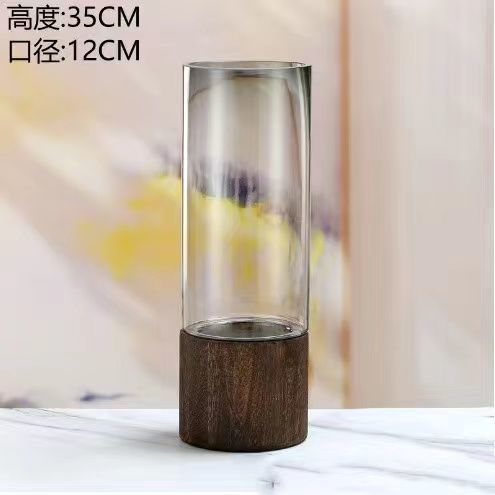 手工木质玻璃花瓶北欧轻奢家居摆件干花插花透明创意房间插花花器