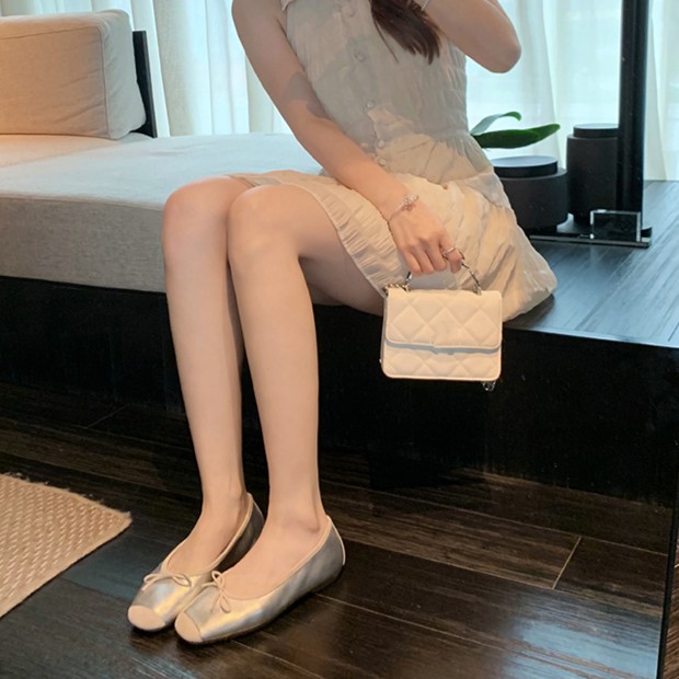 女鞋2023年新款小方头绸缎玛丽珍单鞋女芭蕾软底平底鞋白色百搭春