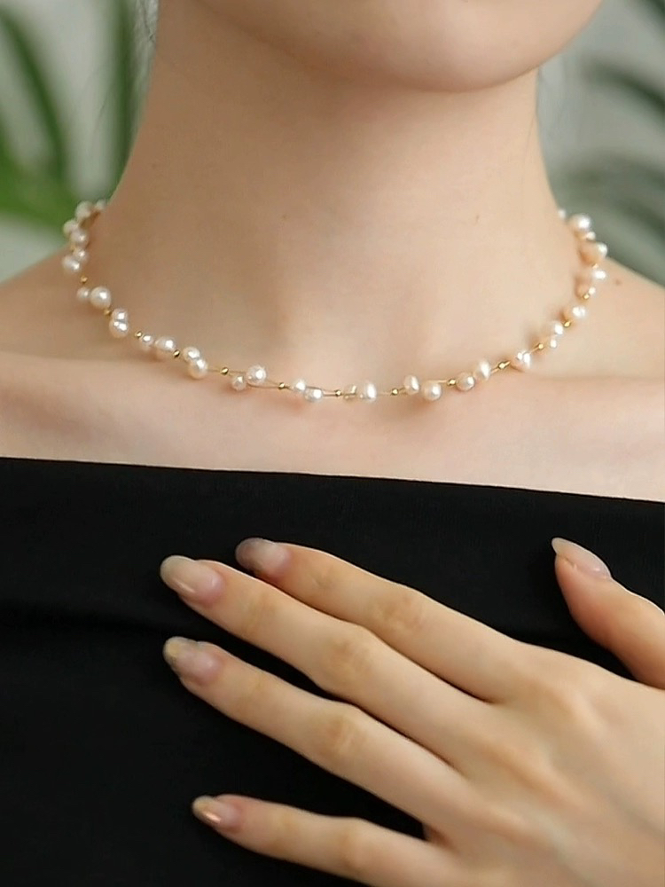 天然淡水珍珠项链女款 时尚轻奢百搭甜美优雅锁骨链颈链