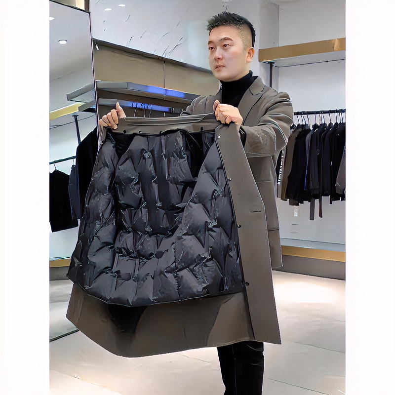 外套男冬季新款加绒加厚简约休闲西服中长款风衣百搭商务纯色夹克