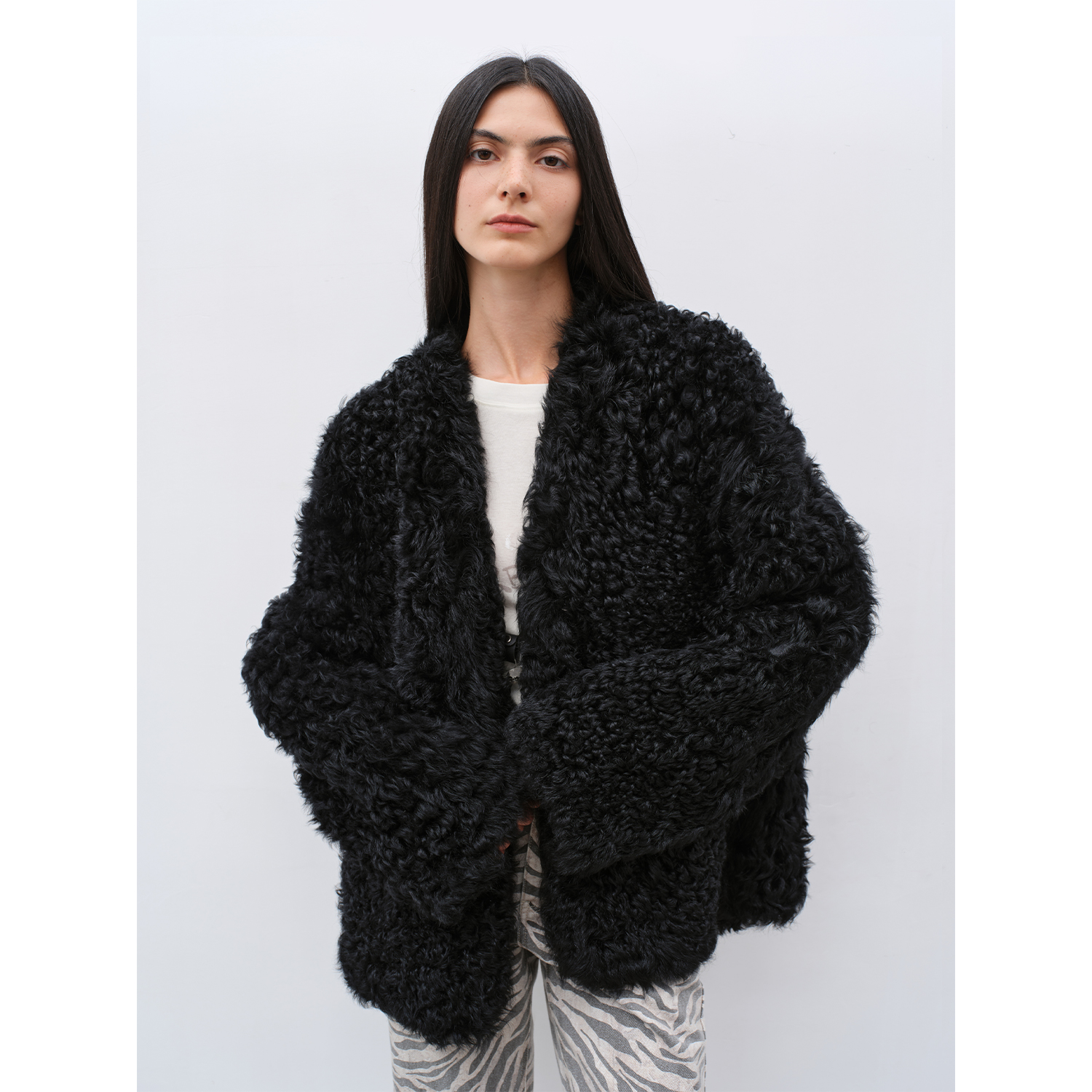 付智恩 我的小卷毛 进口托斯卡纳皮毛一体女年轻款黑色皮草外套冬