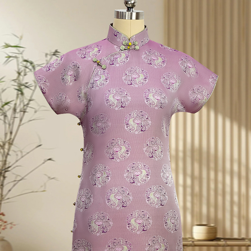 紫宜 玲珑娇桑蚕丝手工全开襟一片式平裁旗袍单层新款2024夏气质