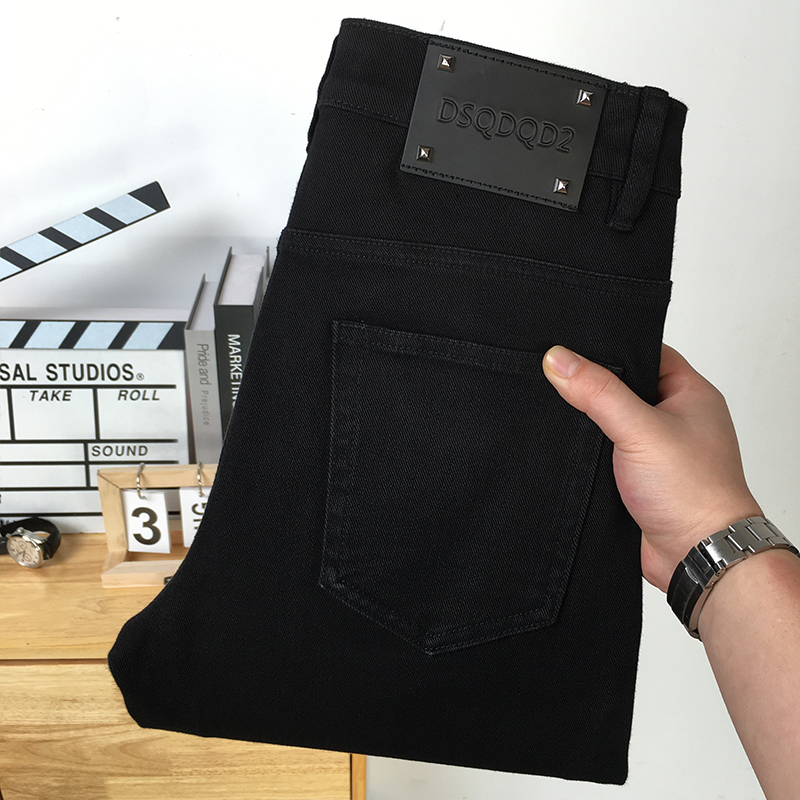 黑色牛仔裤男九分裤弹力修身小脚休闲大码宽松直筒纯黑长裤秋冬款