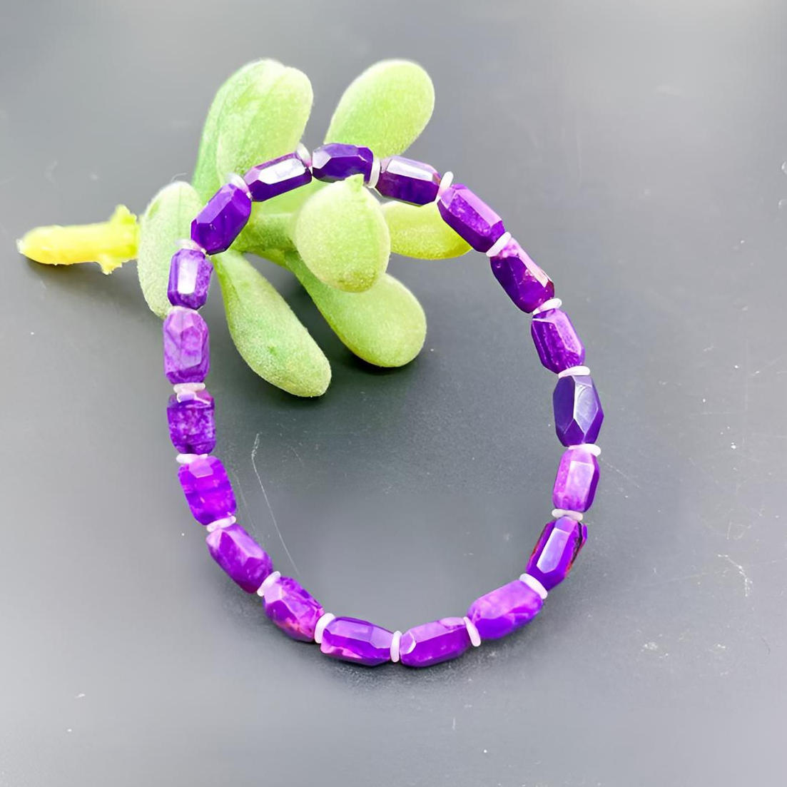 舒俱来老油料 钻切割帝王紫色玉化素款随形手链 卡5.0mm单圈女款