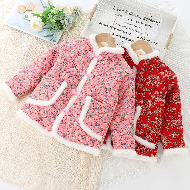 东北大花袄女童秋冬季棉衣2023新款加绒加棉中大童网红中国风棉服