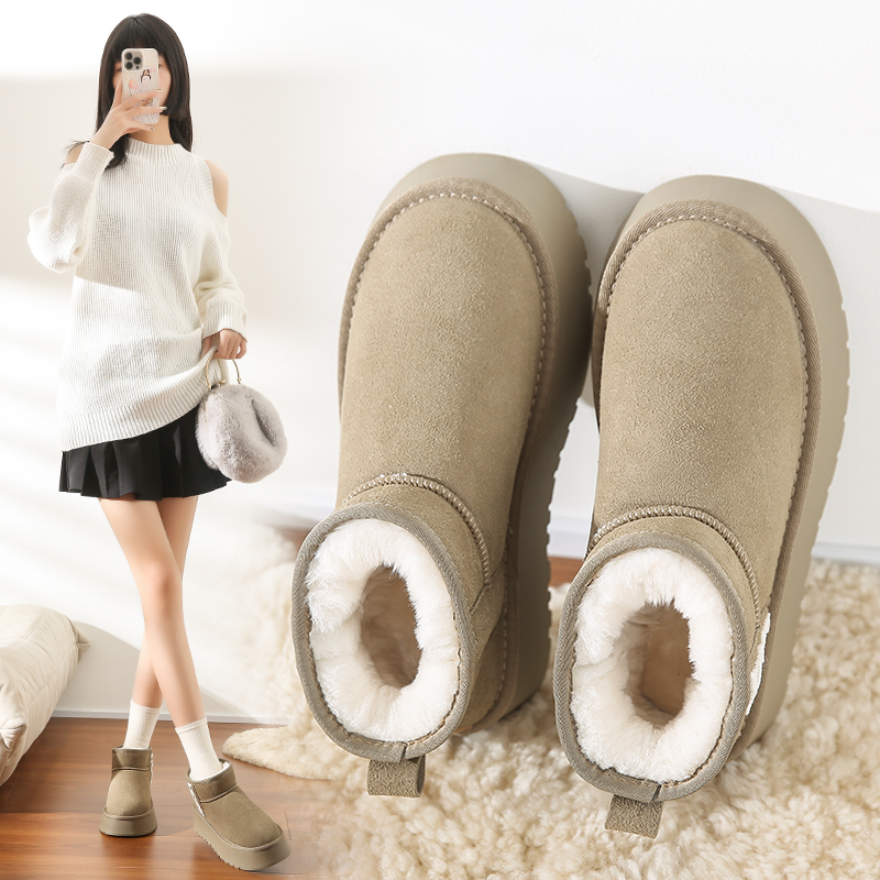 雪地靴女款冬季2023新款厚底皮毛一体加绒加厚女款女鞋子保暖棉鞋