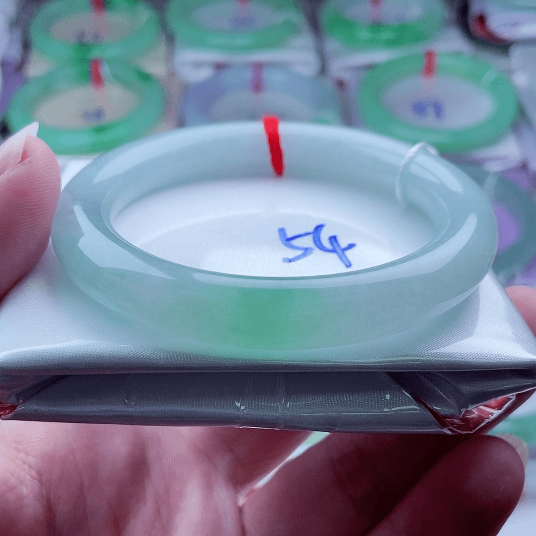 0376编54冰绿胶润冰清玉洁高贵天然缅甸翡翠A货传承54.2，9.7，9.7。