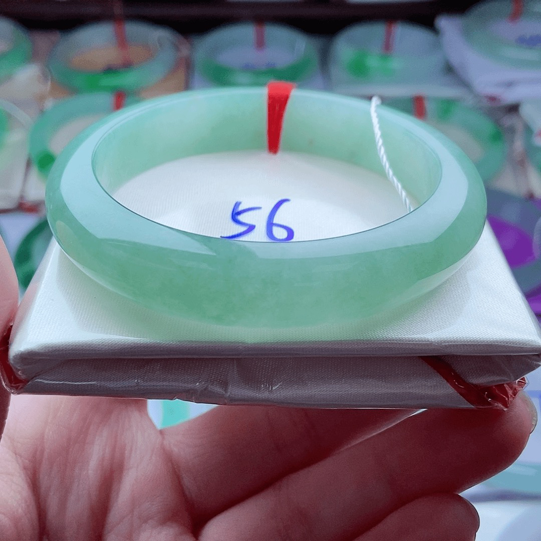 0667编56冰绿满绿冰清玉洁优雅镯天然缅甸翡翠A货传承56.9，12.5，9