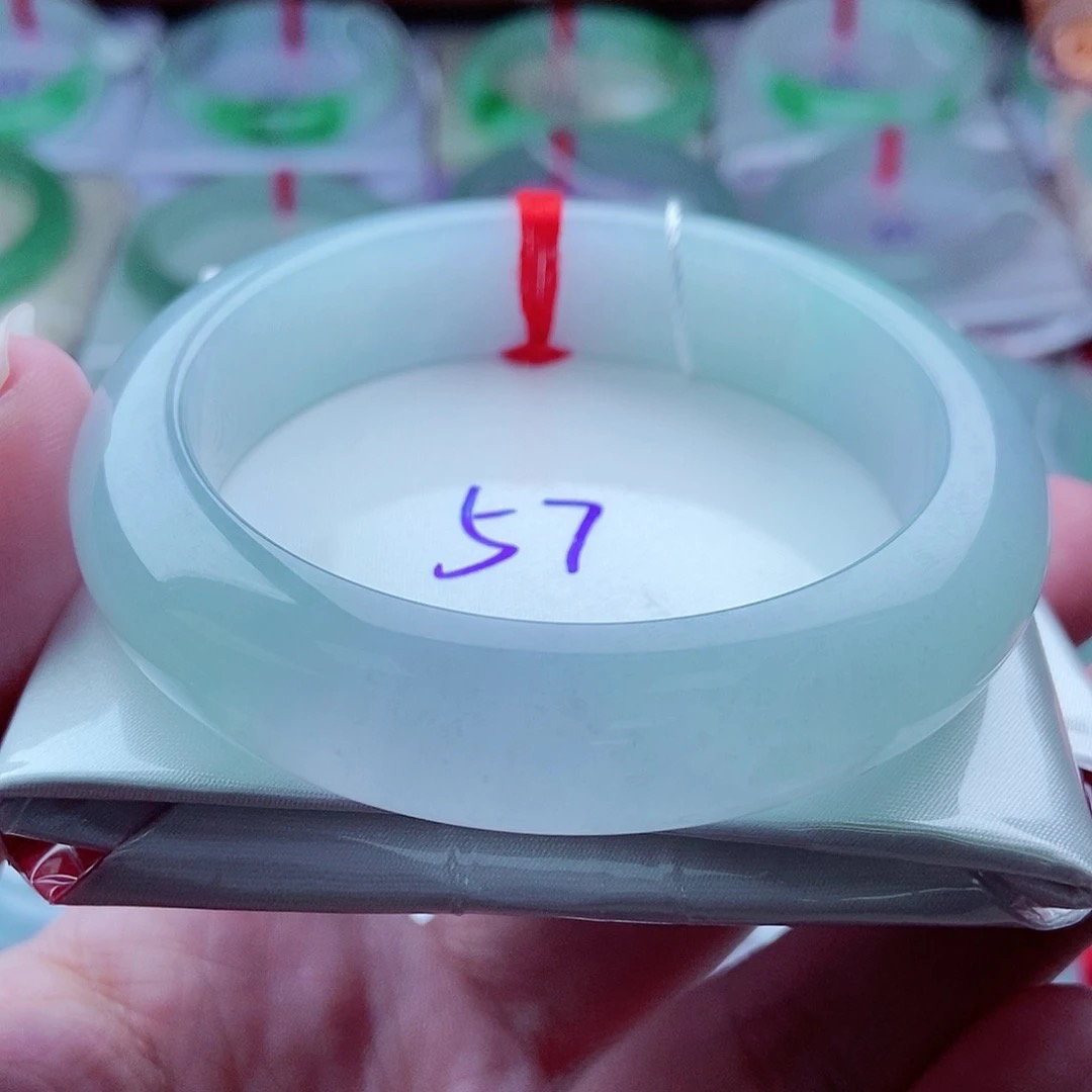 0322编57冰春带彩轮胎浪漫玉镯天然缅甸翡翠A货传承57.1，14.5，9.9