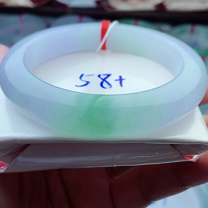 0522编58冰紫冰绿冰清玉洁镯天然缅甸翡翠A货传承58.5，12.3，10.3。