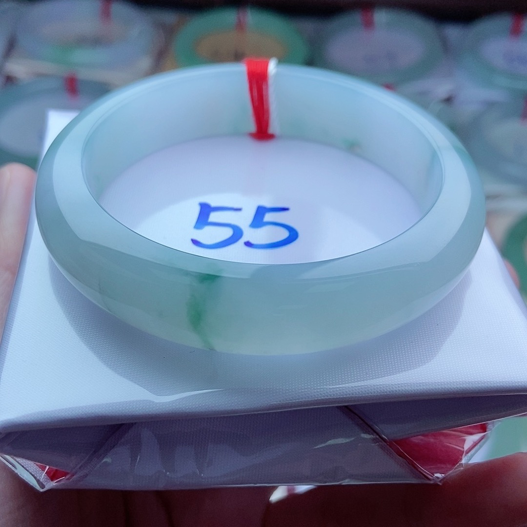 0157正55冰胶金丝绿花冰起光手镯天然缅甸翡翠A货传承55，13.1，8.3