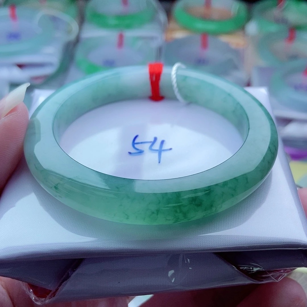 0603编54冰胶润蓝绿花两面兼美天然缅甸翡翠A货传承54.3，9.5，9.1。