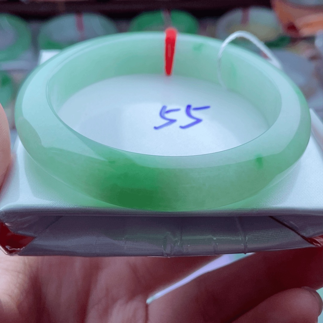 0571编55阳绿胶润绿底平安玉镯天然缅甸翡翠A货传承玉55，11.3，9.0