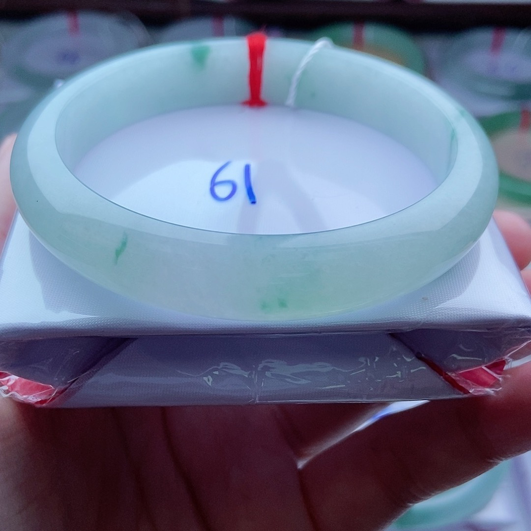 0574编61冰润蓝绿花冰清玉洁镯天然缅甸翡翠A货传承61.7，12.2，8.2