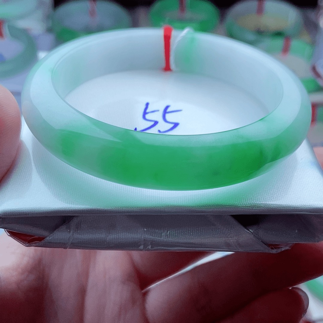 0394编55正阳绿白底青高贵收藏传承天然缅甸翡翠A货56.3，11.7，8.8