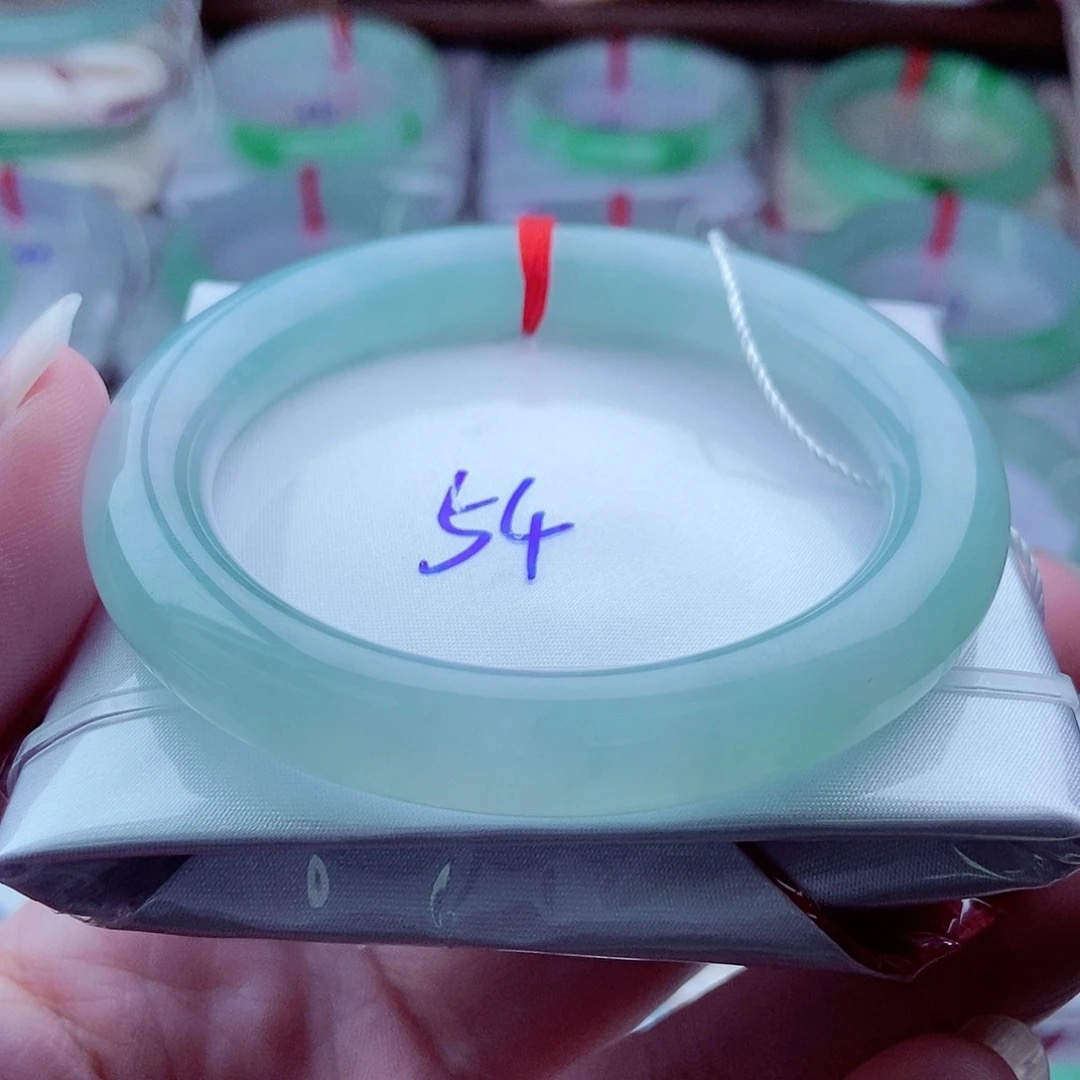 0432圆54冰蓝灵气胶润冰清玉洁天然缅甸翡翠A货传承54.8，9.9，10.3