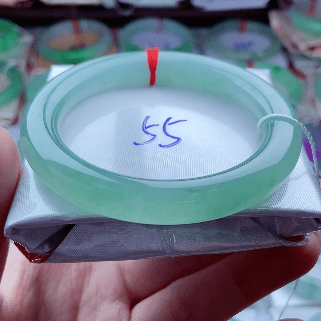 0663圆55冰绿木那雪花意境布灵天然缅甸翡翠A货传承54.8，9.7，10.3