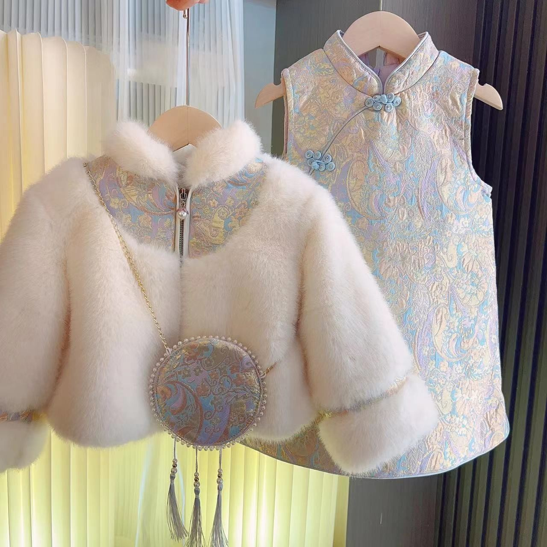 新款中国风唐装冬装加厚汉服儿童套装过年服喜气新年款
