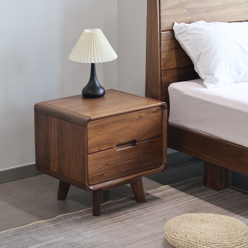 北美黑胡桃木客厅家用原木抽屉式简约轻奢北欧日式床头柜全实木